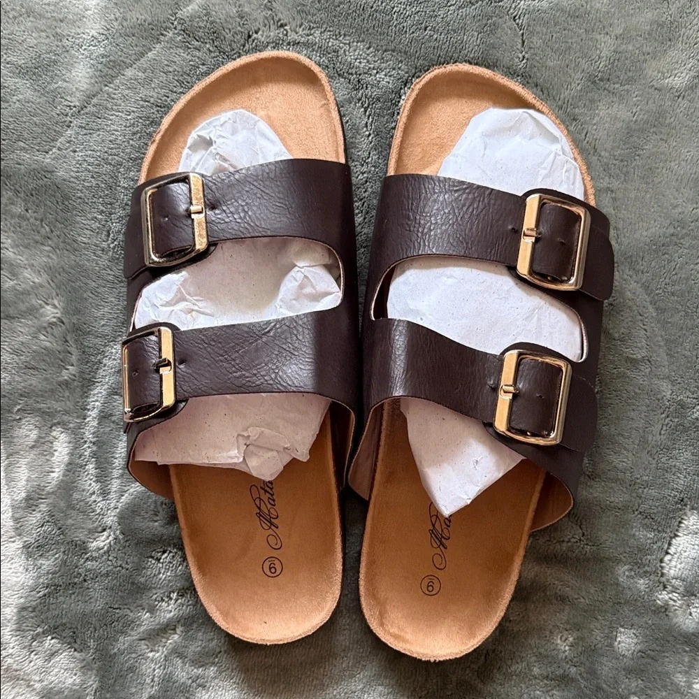 Mata Shoes Brown Double Buckle Slide Sandals